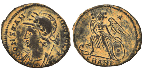 VF+++ Ancient Roman coin City Commemorative coin with Constantinopolis and Victory minted 337-347 AD - Antioch Mint