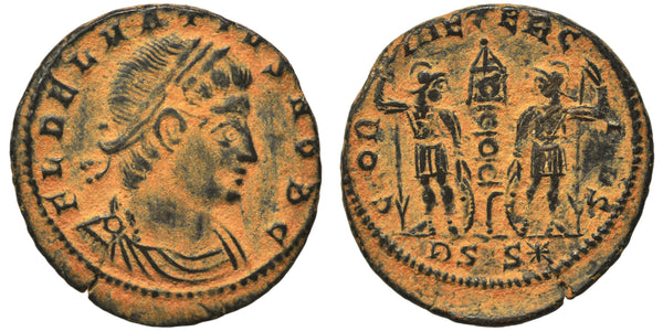 VF+++ Ancient Roman coin of Delmatius as Caesar - GLORIA EXERCITVS - Siscia