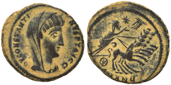 VF+++ Ancient Roman coin of Constantine I the Great reaching for the Hand of God
