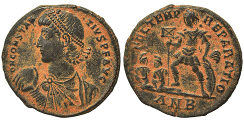 Ancient Roman coin of Constantius II with two bound captives - FEL TEMP REPARATIO