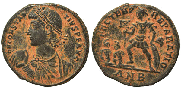 Ancient Roman coin of Constantius II with two bound captives - FEL TEMP REPARATIO
