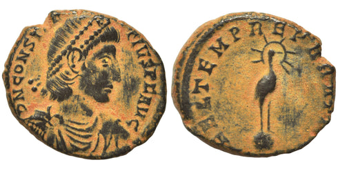 Ancient Roman coin of the Emperor Constantius II - FEL TEMP REPARATIO - Phoenix standing on globe
