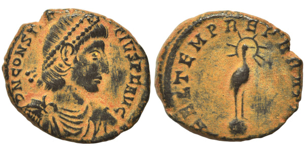 Ancient Roman coin of the Emperor Constantius II - FEL TEMP REPARATIO - Phoenix standing on globe