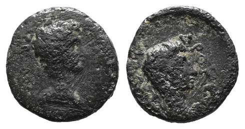 Ancient Roman coin of Germanicus and Drusus struck under the reign of Emperor Tiberius minted in Sardis, Lydia
