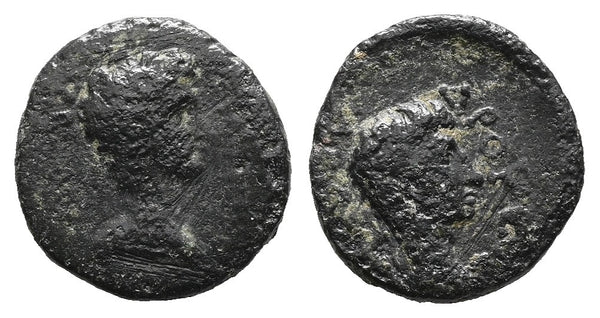 Ancient Roman coin of Germanicus and Drusus struck under the reign of Emperor Tiberius minted in Sardis, Lydia