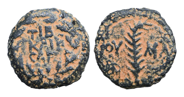 Ancient Judean coin of Valerius Gratus struck under and in the name of Tiberius
