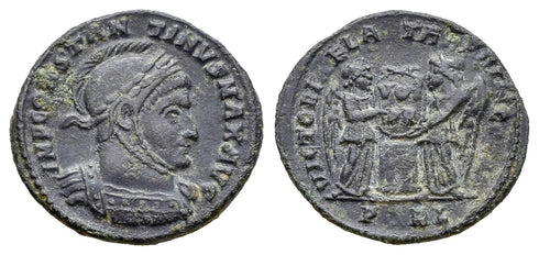VF+ Ancient Roman coin of Constantine I the Great minted in Arelate - VICTORIAE LAETAE PRINC PERP