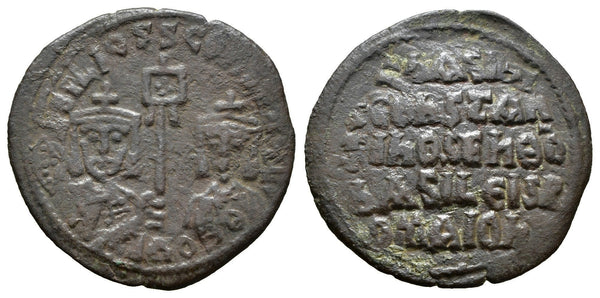 Ancient Byzantine coin of Basil I the Macedonian with Constantine VII minted in Constantinople