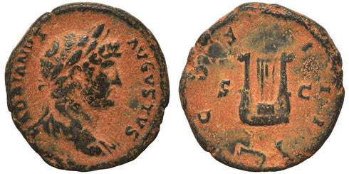 Ancient Roman coin of the Emperor Hadrian 117-138 AD minted in Rome