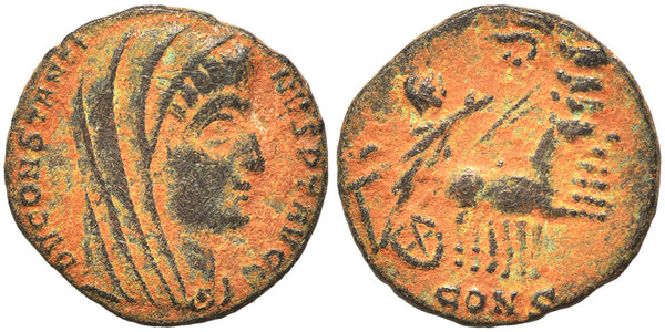 Ancient Roman coin of Constantine I the Great reaching for the Hand of God