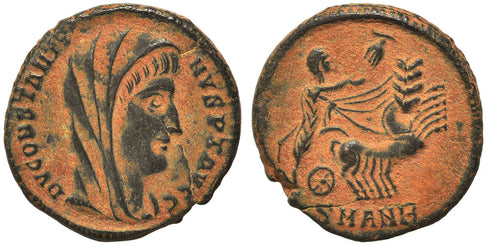 VF++ Ancient Roman coin of Constantine I the Great reaching for the Hand of God