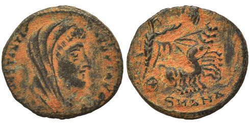 Ancient Roman coin of Constantine I the Great reaching for the Hand of God