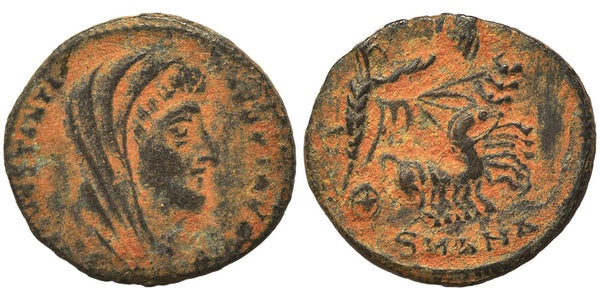 Ancient Roman coin of Constantine I the Great reaching for the Hand of God