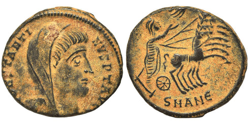 VF++ Ancient Roman coin of Constantine I the Great reaching for the Hand of God