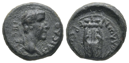 Ancient Roman Provincial coin of the Emperor Tiberius minted in Apollonoshieron, Lydia