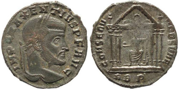 Silvered Ancient Roman coin of Maxentius - CONSERV VRB SVAE - Rome