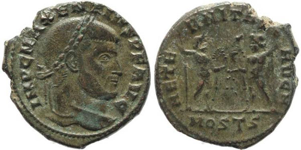 Silvered Ancient Roman coin of Maxentius - AETERNITAS AVG N - Ostia