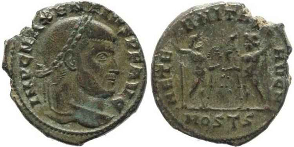 Silvered Ancient Roman coin of Maxentius - AETERNITAS AVG N - Ostia
