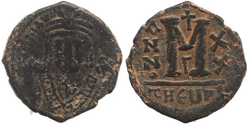 Byzantine coin of Maurice Tiberius AE Follis - Antioch - Year 20