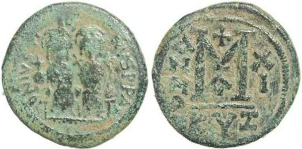 Byzantine Empire - Justin II & Sophia AE follis - Cyzicus- Year XI