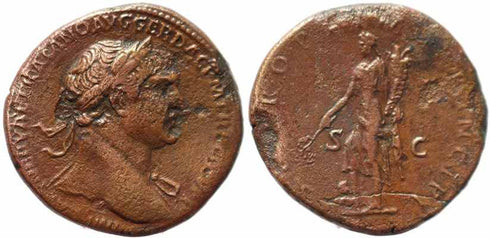Roman coin of Trajan AE sestertius - SPQR OPTIMO PRINCIPI S-C
