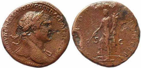 Ancient Roman coin of Trajan AE sestertius - SPQR OPTIMO PRINCIPI S-C