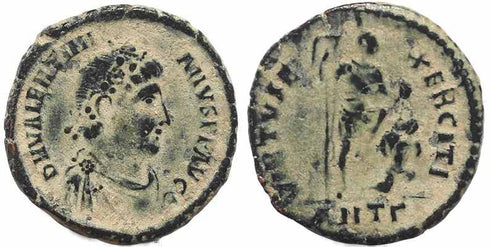 Roman coin of Valentinian II Ae2 - VIRTVS EXERCITI - Antioch
