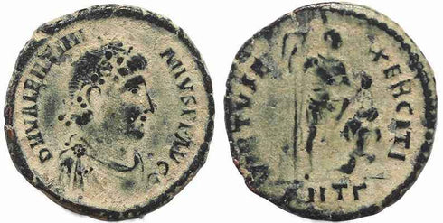 Ancient Roman coin of Valentinian II as Augustus minted in Antioch