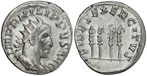 Ancient Roman coin of the Emperor Philip I 'the Arab' silver antoninianus - FIDES EXERCITVS