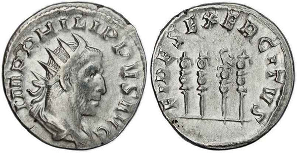 Ancient Roman coin of the Emperor Philip I 'the Arab' silver antoninianus - FIDES EXERCITVS