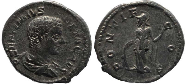 Geta AR Denarius - PONTIF COS - RSC 104, RCV 7186.