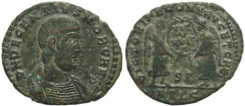 Roman coin of Decentius - AE Centenionalis - VICTORIAE DD NN AVG ET CAE