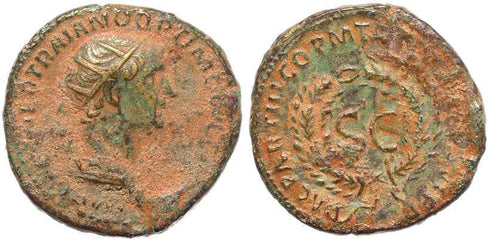 Ancient Roman coin of Trajan Ae As