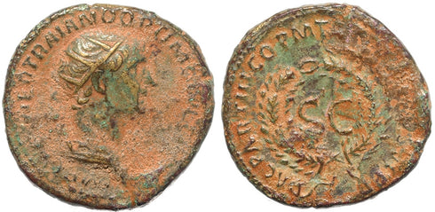 Ancient Roman coin of Trajan Ae As
