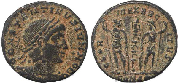Roman coin of Constantine II - GLORIA EXERCITVS - Constantinople