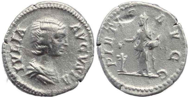 Ancient Roman coin of Julia Domna AR silver denarius - PIETAS AVGG
