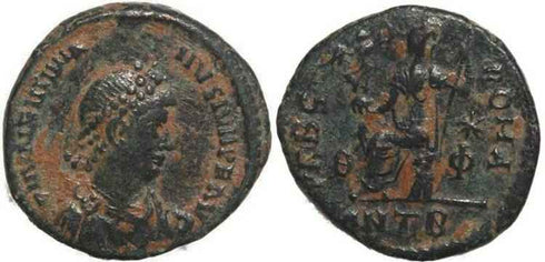 Ancient Roman coin of Valentinian II minted in Antioch - VRBS ROMA