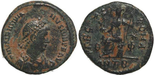 Ancient Roman coin of Valentinian II minted in Antioch - VRBS ROMA
