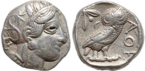 Attica, Athens silver tetradrachm - Helmeted Athena and Owl