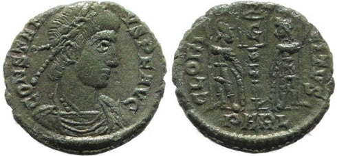 Ancient Roman coin of Constantius II - GLORIA EXERCITVS - Arles