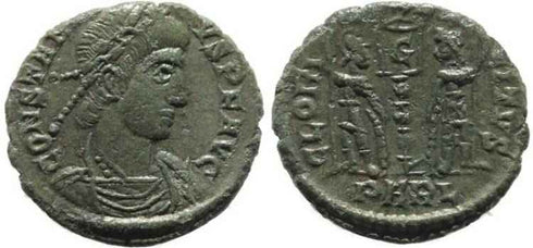 Ancient Roman coin of Constantius II - GLORIA EXERCITVS - Arles