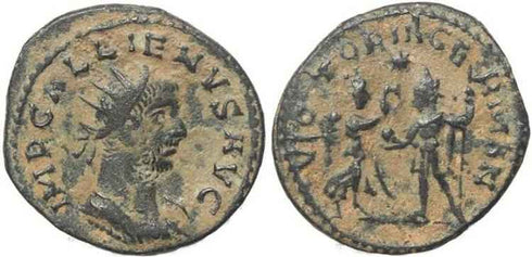Roman coin of Gallienus antoninianus - VICTORIA GERMAN