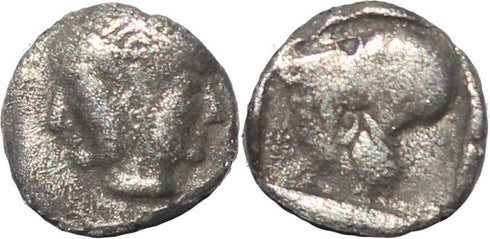 Mysia, Lampsakos - Circa 500-450 BC AR Diobol - Female janiform