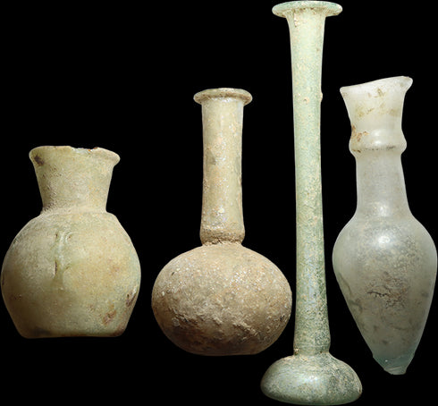 4 Ancient Roman Glass perfume bottles found in the Holyland