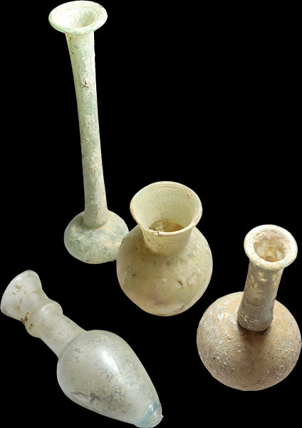4 Ancient Roman Glass perfume bottles found in the Holyland