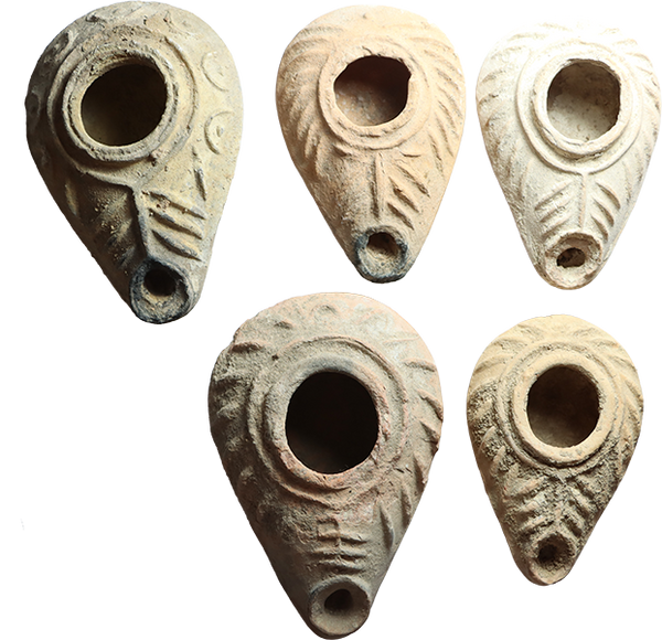 5 Ancient Byzantine Candlestick Oil Lamps from the Holyland circa 350-800 AD