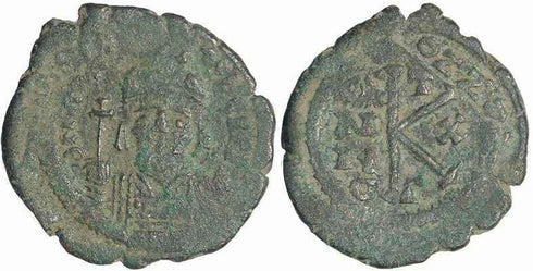 Byzantine coin of Maurice Tiberius AE Half Follis - Year 10
