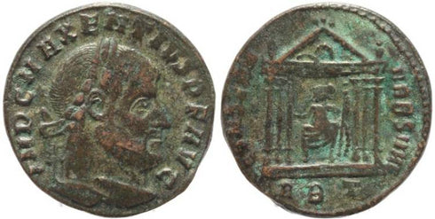 Silvered Ancient Roman coin of Maxentius - CONSERV VRB SVAE - Rome