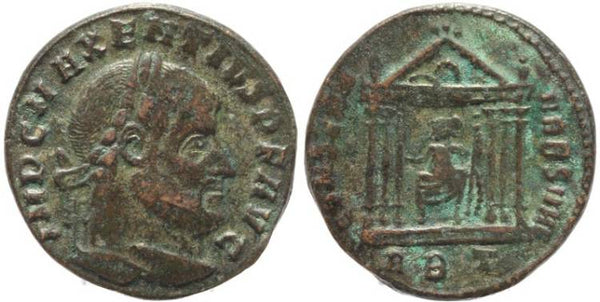 Silvered Ancient Roman coin of Maxentius - CONSERV VRB SVAE - Rome