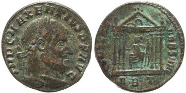 Silvered Ancient Roman coin of Maxentius - CONSERV VRB SVAE - Rome